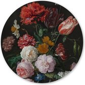 Wandcirkel Bloemen in een glazen vaas stilleven - 60 cm - Forex - Schilderij Oude Meesters