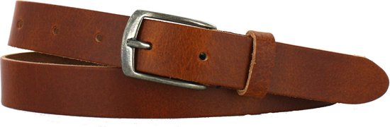 Leren Riem | Dames en Heren Riem | 3cm breed | Riemmaat: 110cm (totale lengte: 125cm) | 100% echt leer | Nikkelvrije gesp | Kleur: cognac