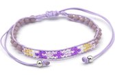 Armband Dames - Glaskralen - Verstelbaar - Paars