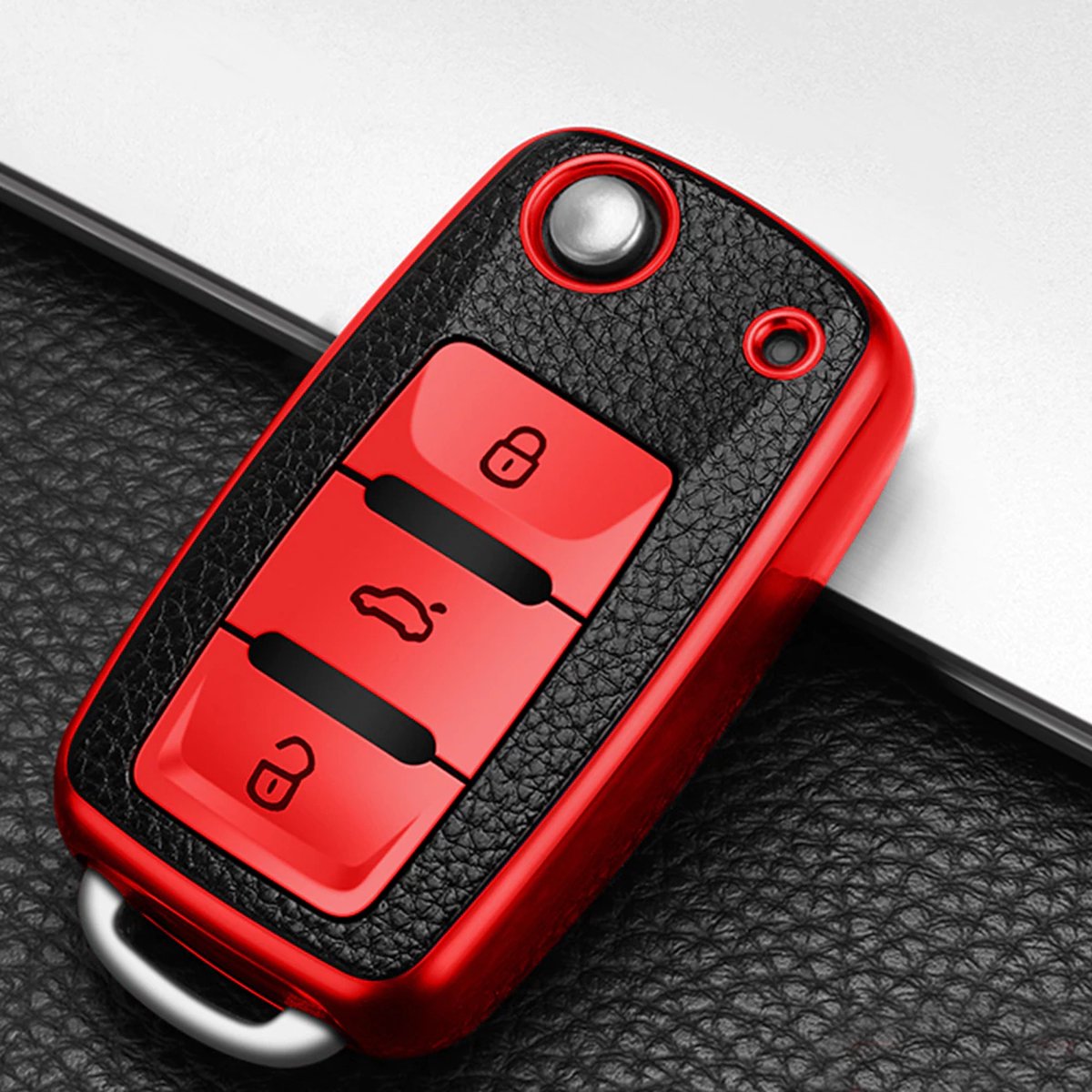 Autosleutelbehuizing - sleutelbehuizing auto - sleutelhoes - Autosleutel-Skoda Octavia-Rood