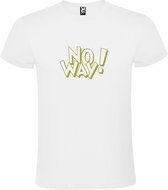 Wit t-shirt met tekst ''NO WAY'' print Goud  size 4XL