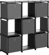 furnibella 9 kubusvormige boekenkast, trappenrek met 5 opbergboxen, doe-het-zelf opslag voor kleding, met robuust metalen frame, inclusief rubberen hamer, 105 x 30 x 105 cm, zwart