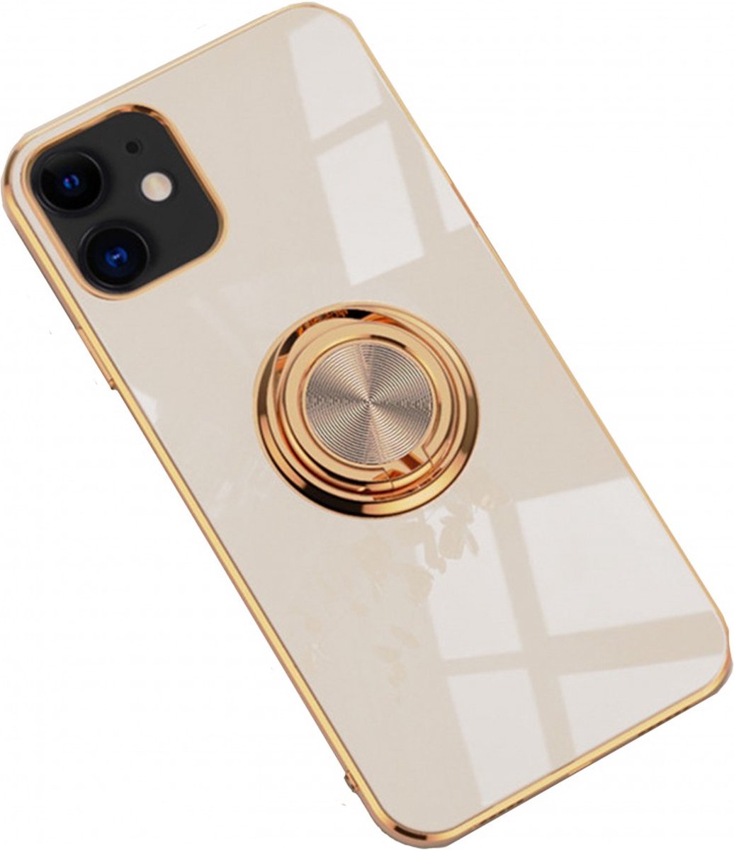 iPhone 12/12 Pro hoesje met ring - Kickstand - iPhone - Goud detail - Handig - Hoesje met ring - 5 verschillende kleuren - zalm roze - Grijs/blauw - Donker groen - Zwart - Paars