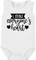 Baby Rompertje met tekst 'I stole everyones heart' | mouwloos l | wit zwart | maat 62/68 | cadeau | Kraamcadeau | Kraamkado