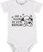 Baby Rompertje met tekst 'Eat, sleep, be cute, repeat' | Korte mouw l | wit zwart | maat 62/68 | cadeau | Kraamcadeau | Kraamkado