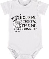 Baby Rompertje met tekst 'Hold me tight, kiss me goodnight' |Korte mouw l | wit zwart | maat 50/56 | cadeau | Kraamcadeau | Kraamkado