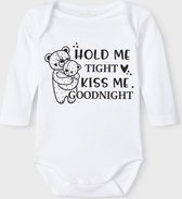 Baby Rompertje met tekst 'Hold me tight, kiss me goodnight' |Lange mouw l | wit zwart | maat 50/56 | cadeau | Kraamcadeau | Kraamkado
