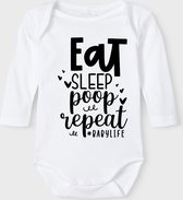 Baby Rompertje met tekst 'Eat, sleep, poop, repeat' | Lange mouw l | wit zwart | maat 62/68 | cadeau | Kraamcadeau | Kraamkado