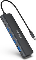 Sounix 9 in 1 USB C Hub - 9 poorts met HDMI 4K@30HZ - 100W PD Charging - USB 3.0- VGA - SD/TF kaart - UCX93211