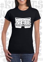 ATJE VOOR DE SFEER dames shirt - Zwart - Maat S - korte mouwen - grappige teksten - leuke shirtjes - humor - quotes - kwoots - kado - cadeau - Sfeermaker - Gezelligheid kent geen t