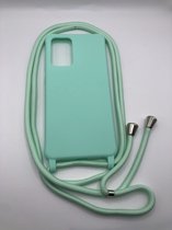 Hoogwaardige Siliconen Backcover met Koord - Geschikt voor iPhone 12 / 12 Pro - Premium Kwaliteit TPU Siliconen Hoesje - Turquoise (Past Alleen 12 / 12 Pro)