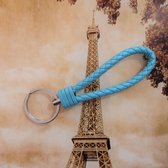 - Gevlochten - Sleutelhanger - Mannen - Vrouwen - Kunstleer - Keychain - Licht - Blauw -