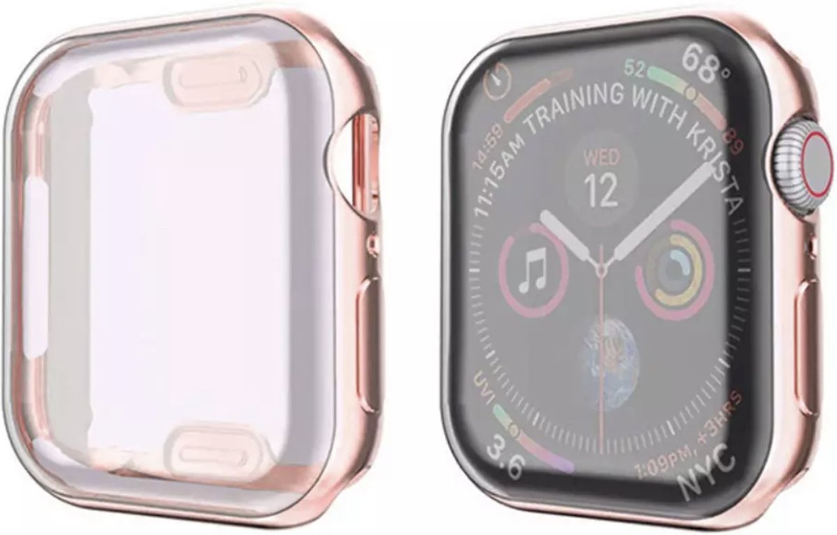 Apple Watch 44 mm Hoesje plus screen protector - iWatch full body case - 44 mm - Roségoud