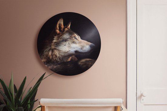 Cercle Mural Artaza Dibond - Tête De Loup Avec Un Rayon De Soleil - Loup - Ø 70 cm - Cercle Mural - Tableau Rond - Pour Intérieur et Extérieur