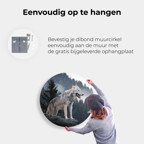 Artaza Dibond Cercle Mural Loup Gris Dans Les Forêts - Ø 70 cm - Cercle Mural - Tableau Rond - Pour Intérieur et Extérieur