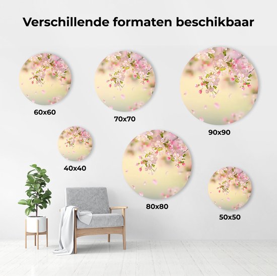 Artaza Dibond Cercle Mural Fleur de Pommier - Fleurs - Ø 70 cm - Cercle Mural - Tableau Rond - Pour Intérieur et Extérieur