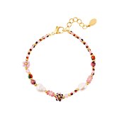 Yehwang - flower power - armbandje - roze - kralen - parels - beads