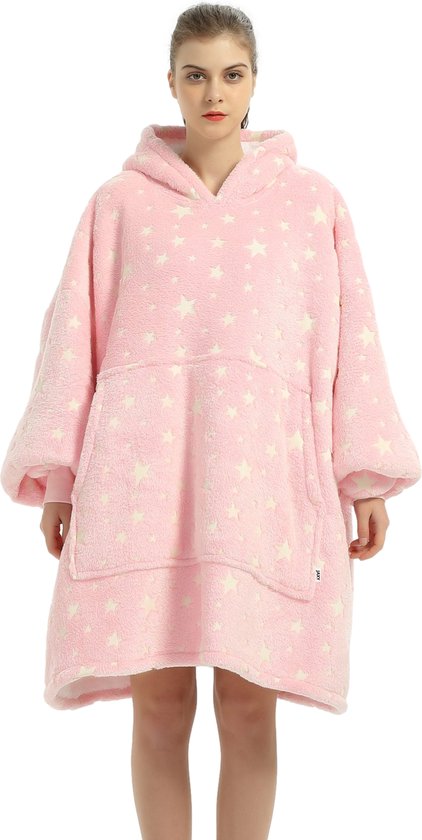 JAXY Hoodie Deken - Snuggie - Snuggle Hoodie - Fleece Deken Met Mouwen - 1450 gram - Hoodie Blanket - Pink Luminous