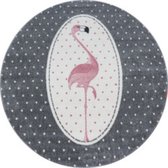 Rond Kinderkamer Tapijt met schattige Flamingo Grijs-roze-Wit