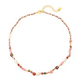 Yehwang - flower power - halsketting - kralen - parels - roze - stainless steel - beads