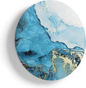 Artaza Houten Muurcirkel - Abstracte Kunst van Blauwe Marmer met Goud - Ø 90 cm - Groot - Multiplex Wandcirkel - Rond Schilderij