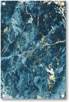 Blauw en Goud - Marmer patroon - Tuinposter 80x120 - Wanddecoratie - Minimalist