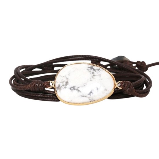Marama - bracelet wrap Turquoise gris-blanc - pierre gemme - végétalien - bracelet unisexe - cadeau saint valentin pour elle et lui