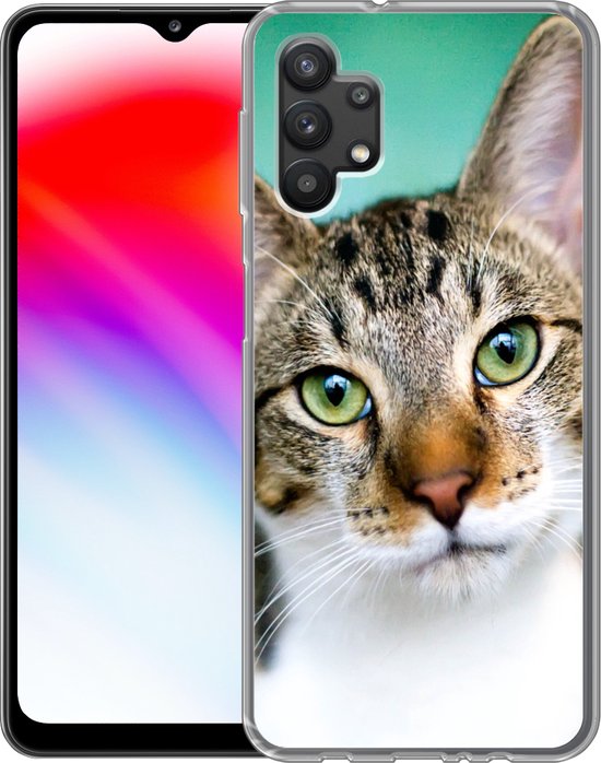 Telefoonhoesje Geschikt voor Samsung Galaxy A32 5G hoesje - Kat - Potret - Ogen - Siliconen Telefoonhoesje Telefoonhoesje