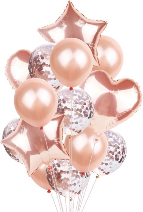 Set 14 ballonnen - folieballon -  Rosé Gold - thema - Roze Goud