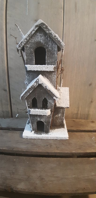 Kerstdorp - Hout - Verlichting - 35 cm Hoog - Coffee Brown - White