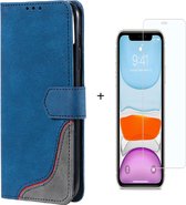 GSMNed – Hoogwaardig iPhone 12/12 Pro  Hoesje Blauw – Luxe Leren Pu Hoesje – 3 pasjes houder – Met Koord – magnetische sluiting – Met Screenprotector