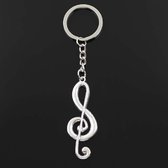 Sleutelhanger - muzieksleutel - zilverkleurig - muziek - sleutelring - muzieknoot - hanger - cadeau zakje