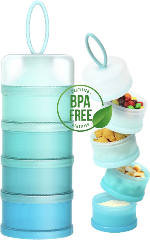 DailyDay Melkpoeder doseerdoosjes - BPA-vrij - Luxe Melkpoeder toren blauw - dispenser - bewaarbakjes - reisbox - bewaardoos