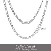Velini jewels-925 Zilver -4MM figaro Gerodineerd halsketting-50cm met Anker slot