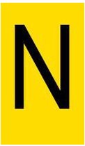 Mini letter N, geel zwart 38 x 89 mm - 6/vel