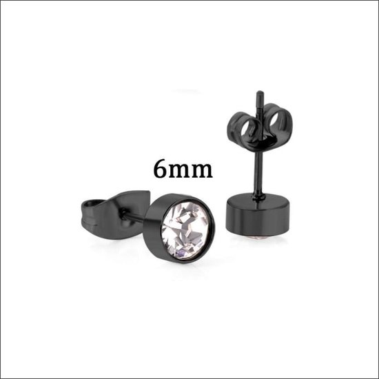 Aramat jewels ® - Oorbellen 6mm zwart zweerknopjes rond chirurgisch staal transparant