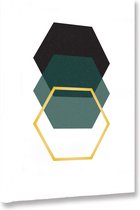 Akoestische panelen - Geluidsisolatie - Akoestische wandpanelen - Akoestisch schilderij AcousticBudget® - paneel met grafisch groene elementen - design 41 - 90x60 - Wanddecoratie -