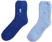 Binkie Slofsokken Box| 2 paar Huisokken | Maat 36-41 | Fluffy Blauw & Blauw