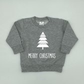 Kersttrui sweater voor baby's - Merry Christmas - Maat 62 - Lichtgrijs