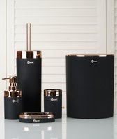 5delige luxe badkamerset Zeepdispenser – Zeepbakje – Tandenborstelhouder -Toiletborstel – Prullenbak - Zwart