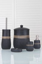 5delige luxe steengoed badkamerset - Zeepdispenser – Zeepbakje – Tandenborstelhouder -Toiletborstel – Prullenbak - Zwart en Bruin