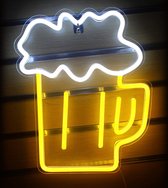 Retro Neon Verlichting – Eenvoudig op te Hangen – Bier – Wit/Geel