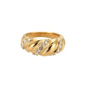 Twist design ring omringd door zirkonia  - Zirkonia Ring - Maat 18 - 14K verguld - Dottilove