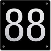 Huisnummerbord - huisnummer 88 - zwart - 12 x 12 cm - rvs look - schroeven - naambordje - nummerbord  - voordeur