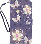 LuxeBass Boekhoesje met print geschikt voor Motorola G9 - Butterflies And Flowers 3D - telefoonhoes - gsm hoes - telefoonhoesjes