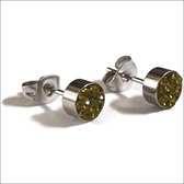 Aramat jewels ® - Druzy oorbellen zweerknopjes olijf groen kristal chirurgisch staal 6mm