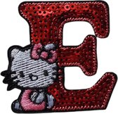 Strijk Embleem Alfabet Patch - Letter E - Hello Kitty Pailletten - 6cm hoog - Letters Stof Applicatie - Geborduurd - Strijkletters - Patches - Iron On