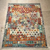 The Curious- Turks Tapijt- Kilim- Handgemaakt- %100 Wol- Multikleur Patroon 127x166 cm
