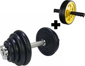 Tunturi Dumbbellset + Body & Fit Ab Wheel - Halterset - Totaal 15 kg - 1 stang