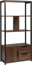 Waand Boekenkast 3 Planken – Boekenkast Industrieel – Kast Display - Room Divider - 2 Laden - Beuk
